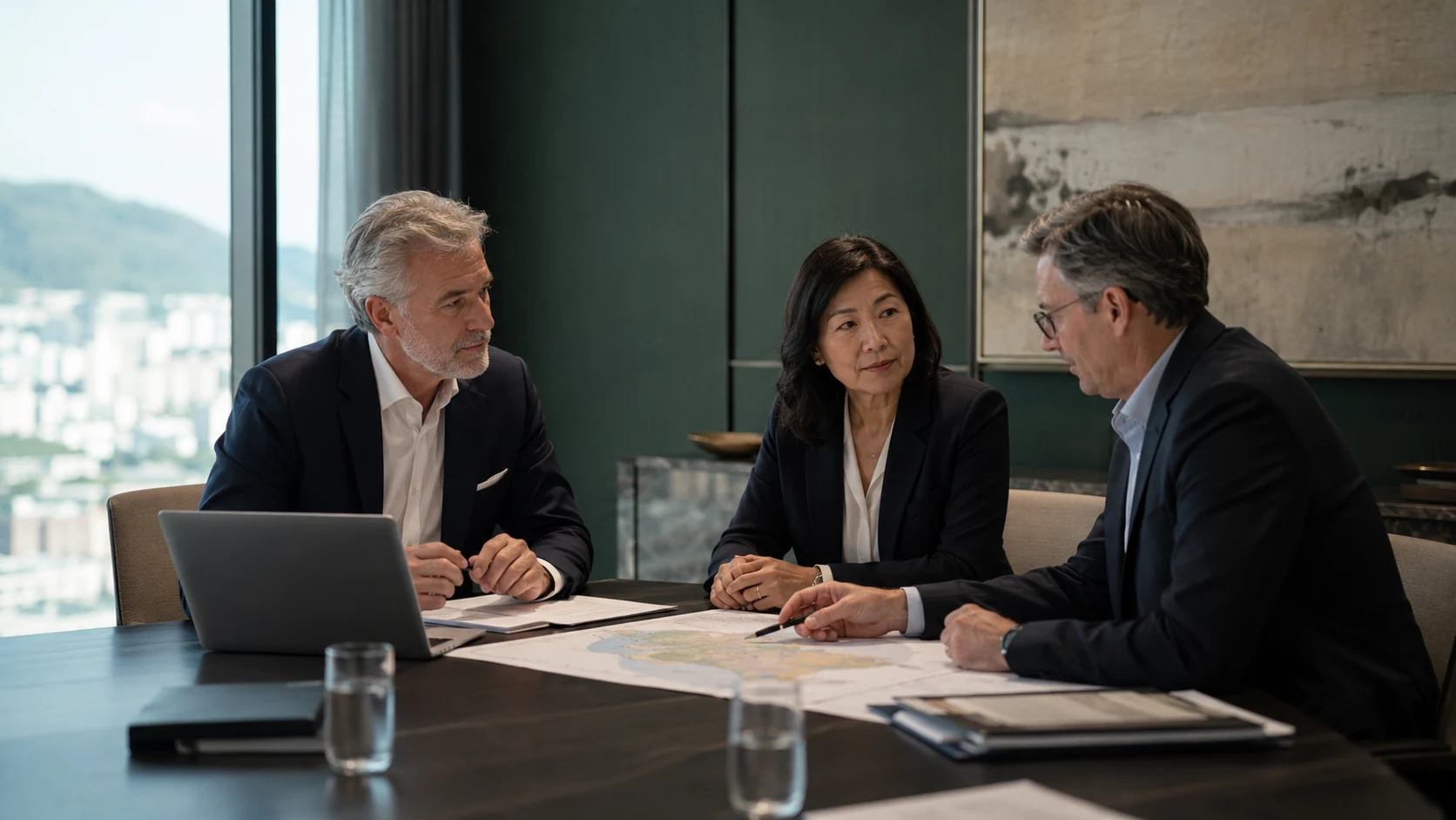 Senior professionals coordinating an international cross-border project